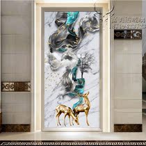 Custom art glass porch corridor background wall mural partition living room wine cabinet New Chinese light luxury abstract Elk