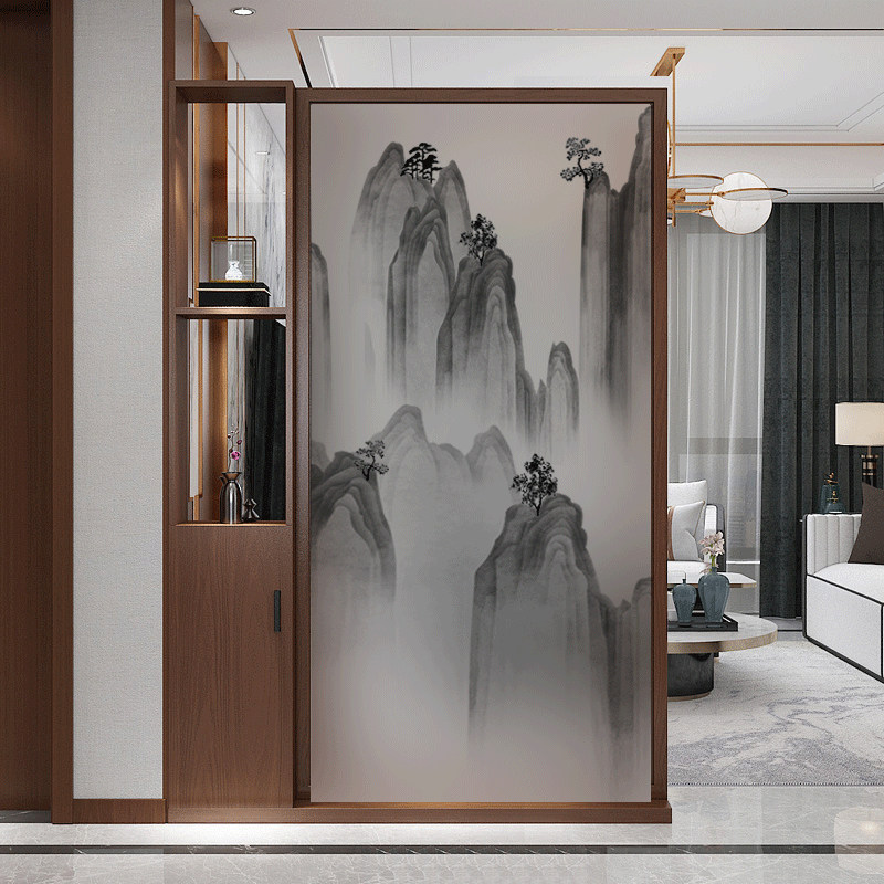 Chinese screen partition Living room art glass entrance decoration Small apartment Light luxury brake Household ink landscape painting
