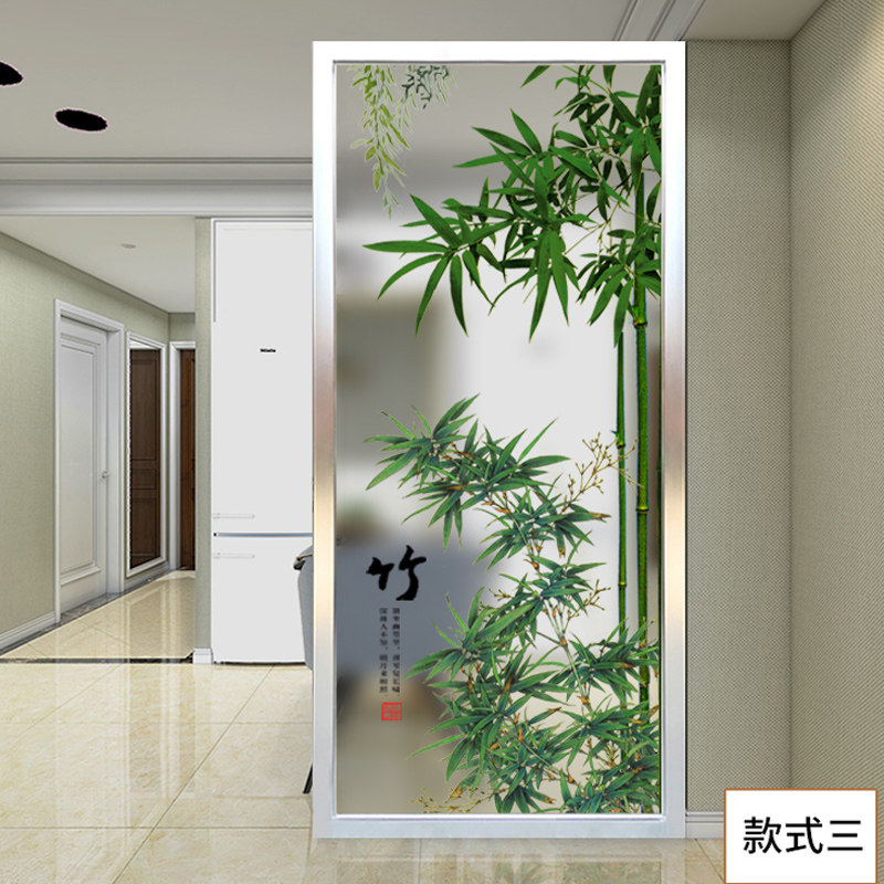Chinese style double-sided tempered frosted translucent transparent screen Art glass partition entrance Modern simple bamboo report peace