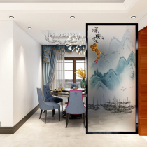New Chinese landscape painting living room screen partition wall art glass porch smooth wind smooth water five Emperor money tempered frosting