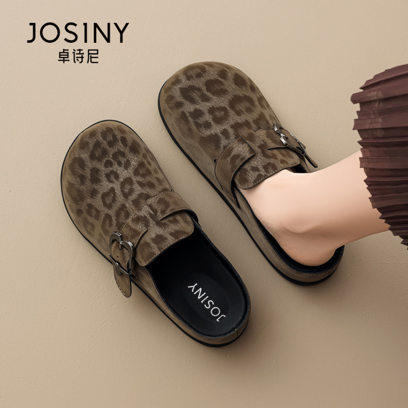 Zhuoshini Thick-Soled Leopard Print Birkenstock Shoes for Women 2026 New Summer Retro Slip-On Half-Slip Lazy Closed-Toe Slippers