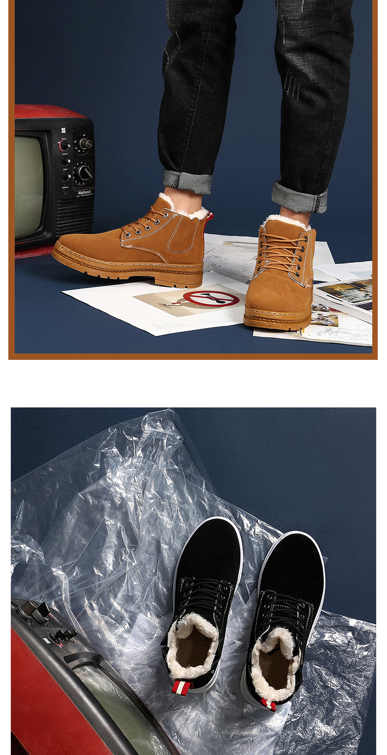 Giày nam mùa đông Martin giày nam mùa thu Giày cao gót đế xuồng cho nam cộng với giày cao gót nhung ấm áp giày boot nam