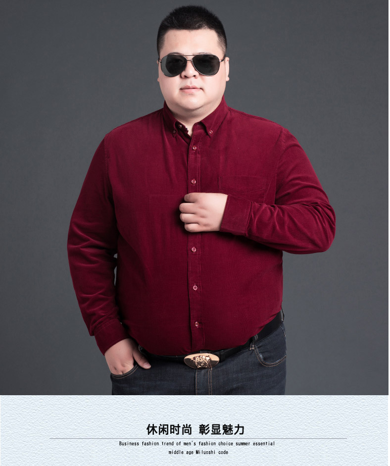 Áo sơ mi cotton kẻ sọc nam mùa thu đông dày tay dài cộng với phân bón XL lỏng kinh doanh áo sơ mi chạm đáy quần đũi nam