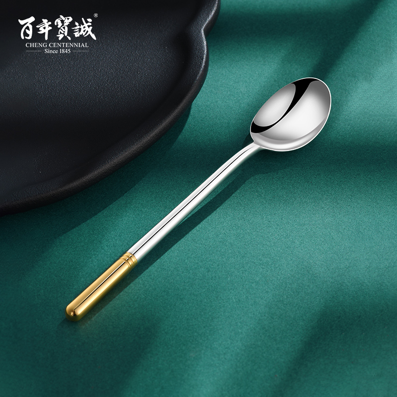 Century Baocheng sterling silver spoon full silver long handle newborn baby children's home delivery baby meal tableware gifts