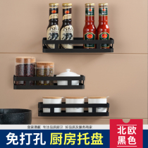 Kitchen shelf 304 stainless steel non-perforated wall-mounted double-layer storage rack storage seasoning rack kitchen supplies