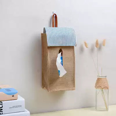 Retro cotton and linen cloth tissue box wall-mounted bag removable toilet paper box Car home napkin box decorative wall-mounted moisture-proof