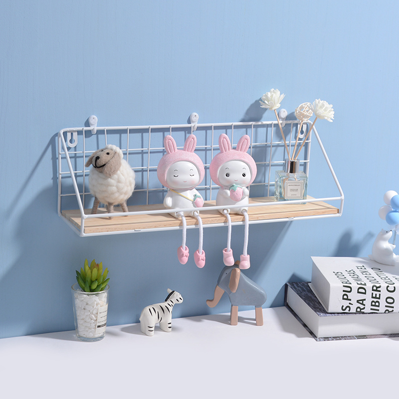 Decorative frame Nordic wrought iron white entry shop dormitory living room wall hanging shelf TV wall decoration wall shelf