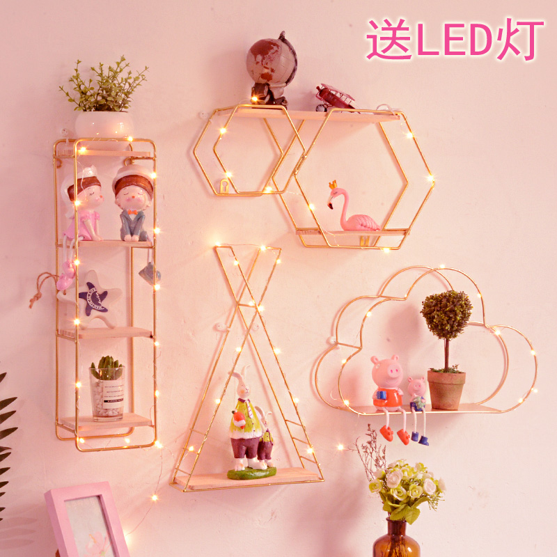 Nordic ins wall Wall Decoration Dining Room Iron Art Wall Shelf Milk Tea Shop Golden Wall Pendant Wall Decoration