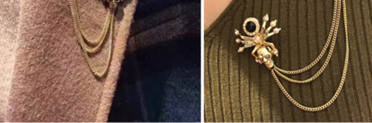 Nghề nghiệp Ama Shite nhện trâm nữ 2018 mới đích thực áo len sọ chuỗi chuỗi rhinestone pin phụ kiện khóa cài áo nữ