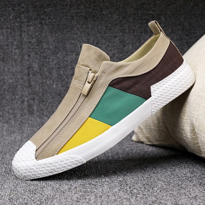 Autumn new slip-on canvas shoes men's trend color-blocking soft-soled casual shoes men's Korean version of the trendy men's sneakers