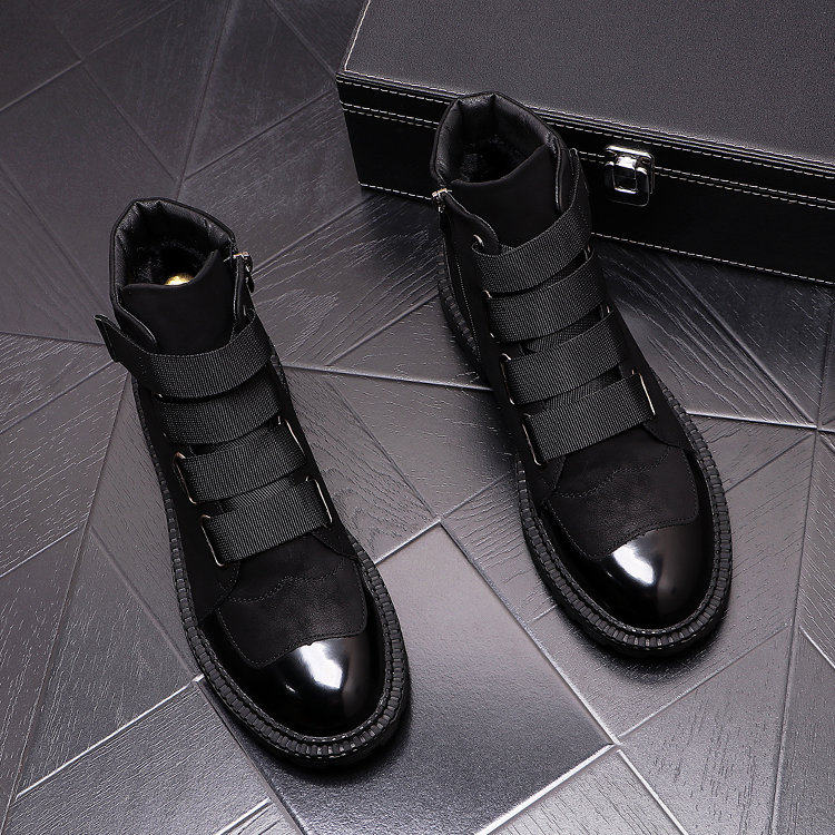 Tide black Martin boots male British magic stick thick soles increase short boots fashion leather leather air breathable tide men gauge shoes