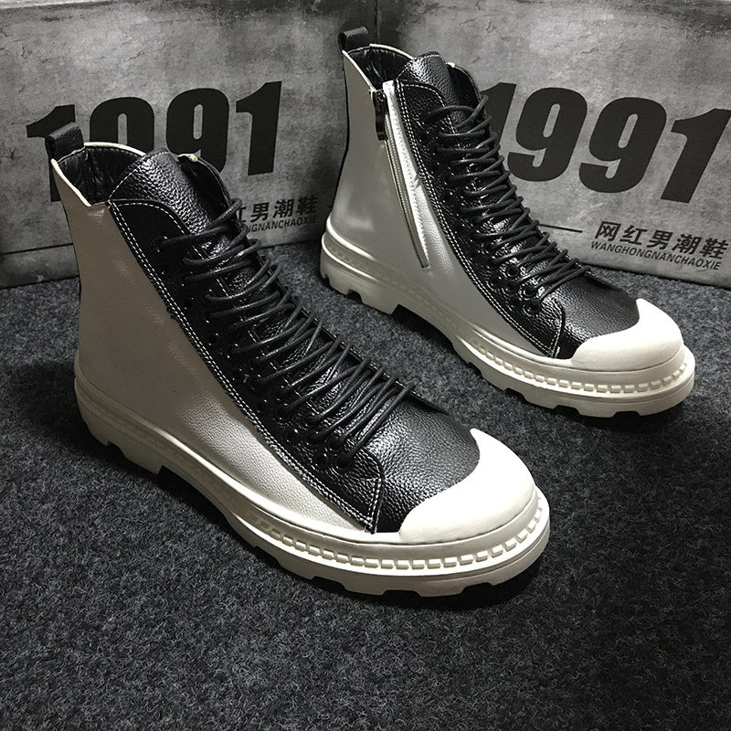 European station ins Martin boots men's leather British zipper tooling short boots men's tide brand fashion color matching high-top shoes men