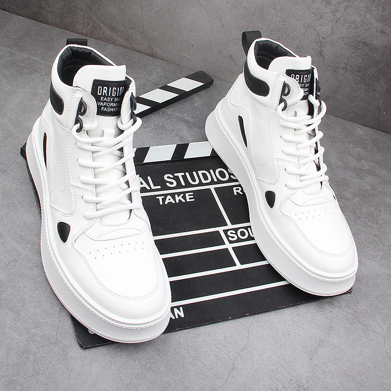 Tide Cards White High Cylinder Shoes Men's Korean Version Small White Shoes Men Martin Boots 100 Hitch Genuine Leather Thick Bottom Inner Heightening Men's Shoes