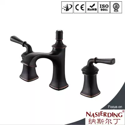 Sitting black bronze retro European basin double three-hole antique bathroom hot and cold mixed two-piece hot and cold faucet
