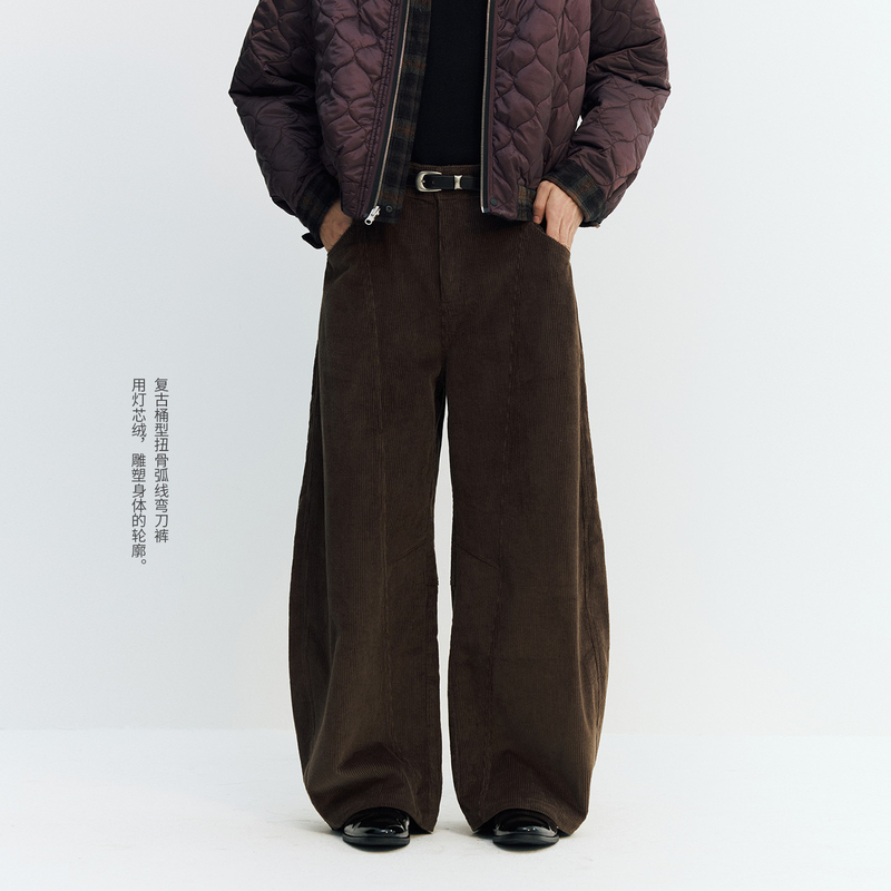 Norybrand Barrel-Shaped Twisted-Knit Corduroy Pants, Thickened, Loose-Fitting, Versatile, Unisex Winter Casual Pants