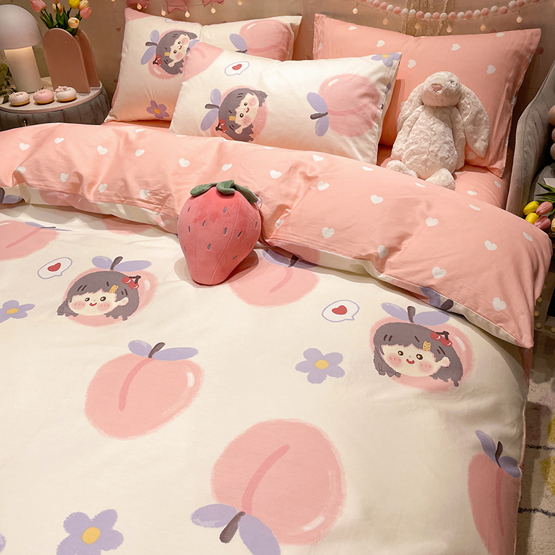 Pure Cotton Bed Four Sets Full Cotton Children's Bed Goods Student Dormitory Bed Single Three Sets Cute Quilt Cover Bed-Taobao