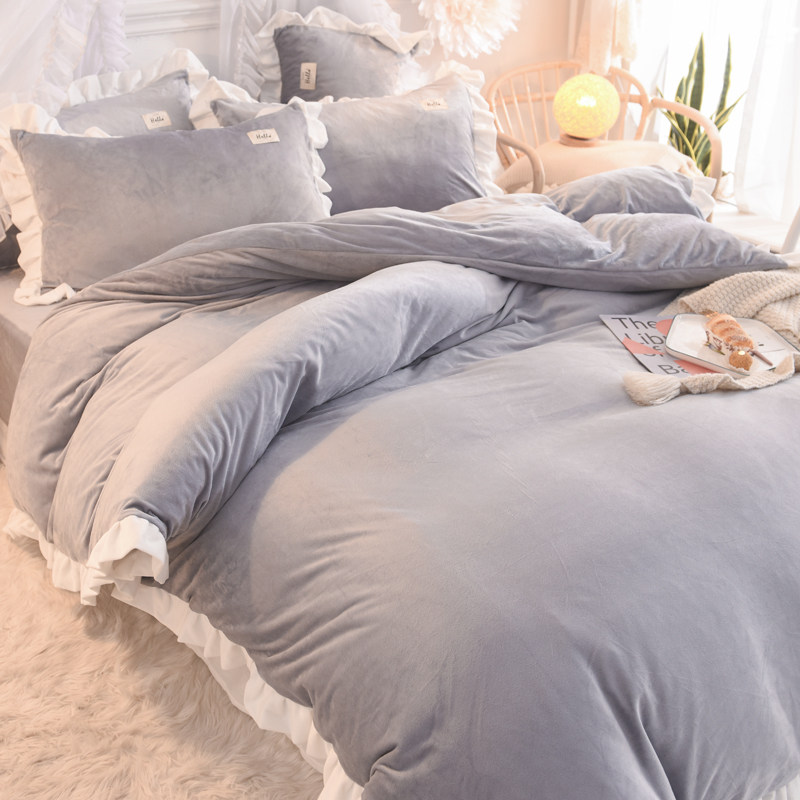 Ins wind thickened double-sided milk coral velvet bedding four-piece set winter Flefan velvet sheets duvet cover 4
