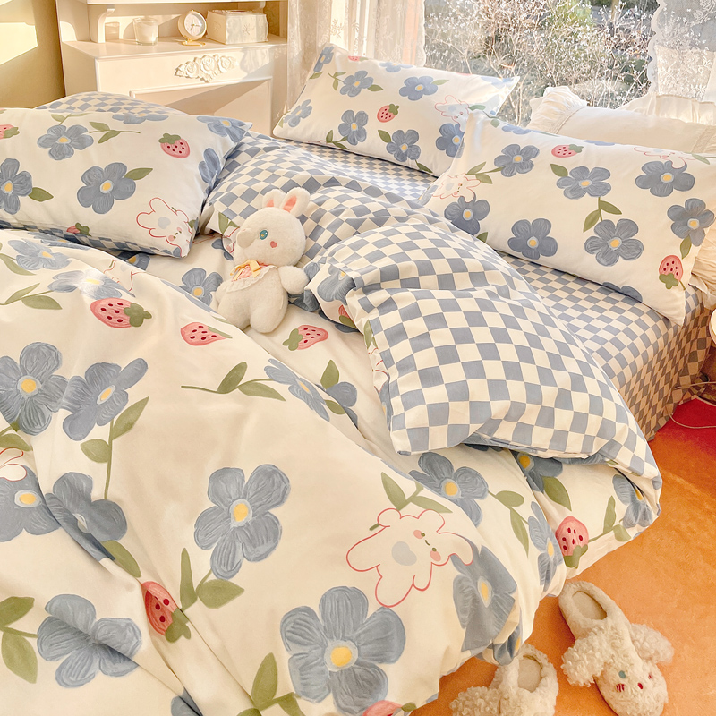 ins wind pure cotton bed for four sets 100 full cotton dorm room women bed goods three sets bed linen flowers quilts covered with bed