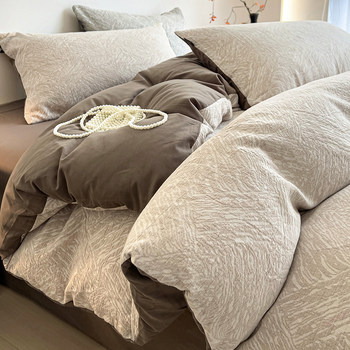 Light Luxury and High-End Feel, All-Cotton Double-Layer Gauze Brushed Bedding Four-Piece Set, Pure Cotton Duvet Cover, Bed Sheet Three-Piece Set, Autumn and Winter Bedding