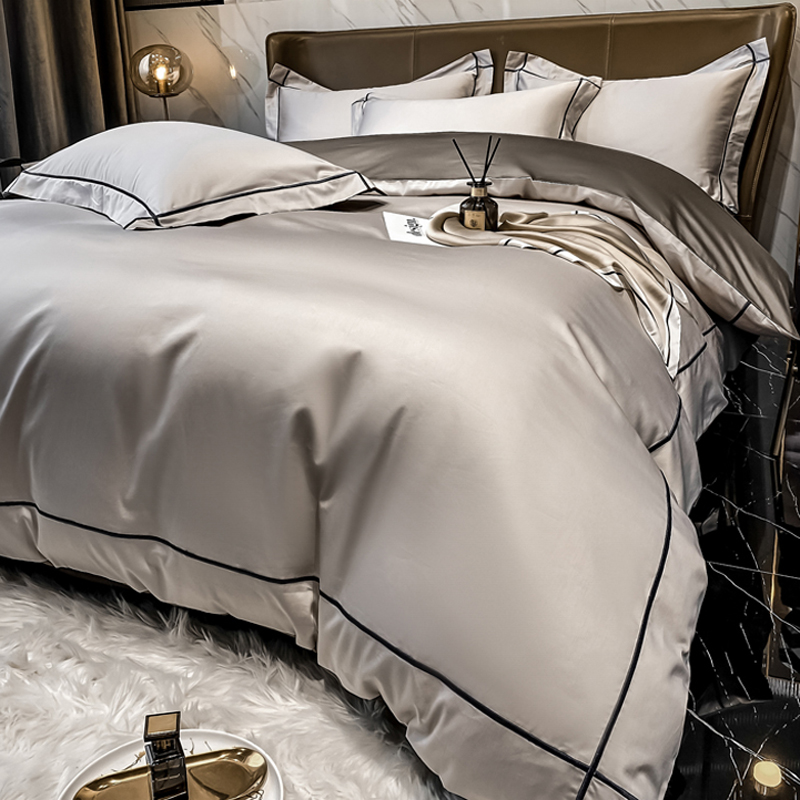 High-end simple atmospheric pure cotton bed sheet four-piece set 100 cotton European light luxury bedding three-piece quilt cover 4