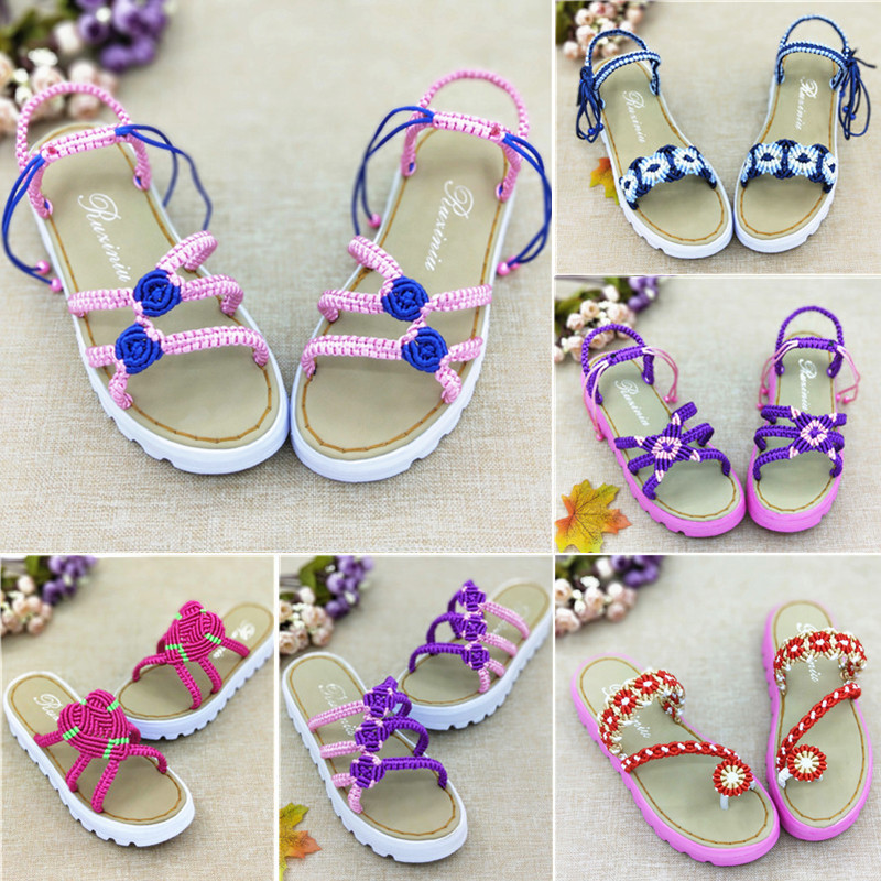 Ruziniu Summer Handmade Knitted Sandals and Slippers Chinese Knot No. 5 Women's Flat Sole DIY Material Kit Finished Product