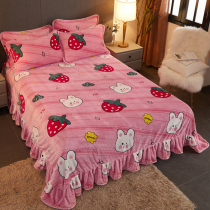 Winter milk velvet sheets single net red flannel bed skirt Crystal coral velvet short plush surface anti-slip thickened women