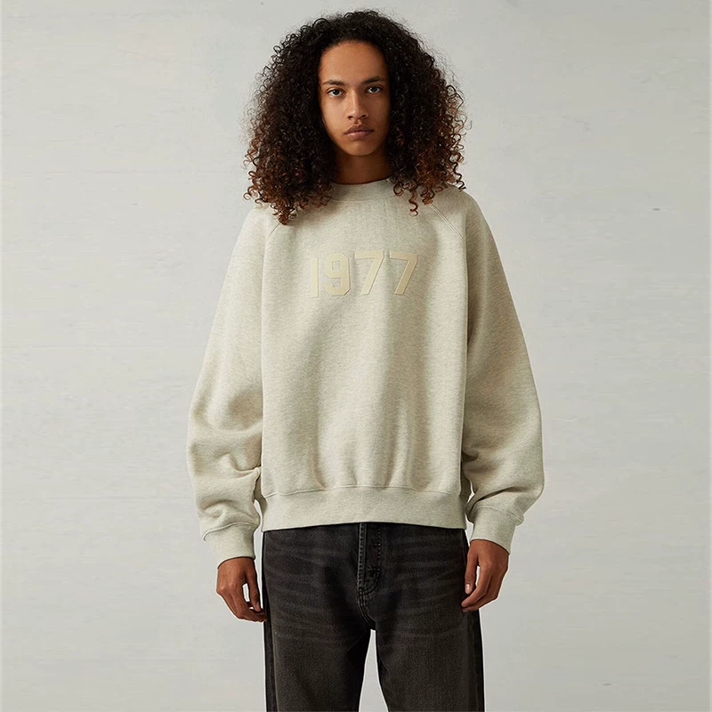 Подлинный свитер с флоком Fear of God Essentials 22SS 1977 цифровой флокинг пуловер + бархатный свитшот