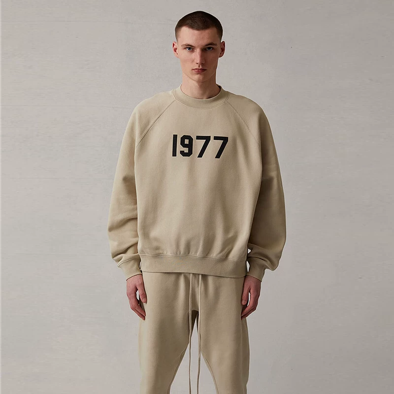 Подлинный свитер с флоком Fear of God Essentials 22SS 1977 цифровой флокинг пуловер + бархатный свитшот