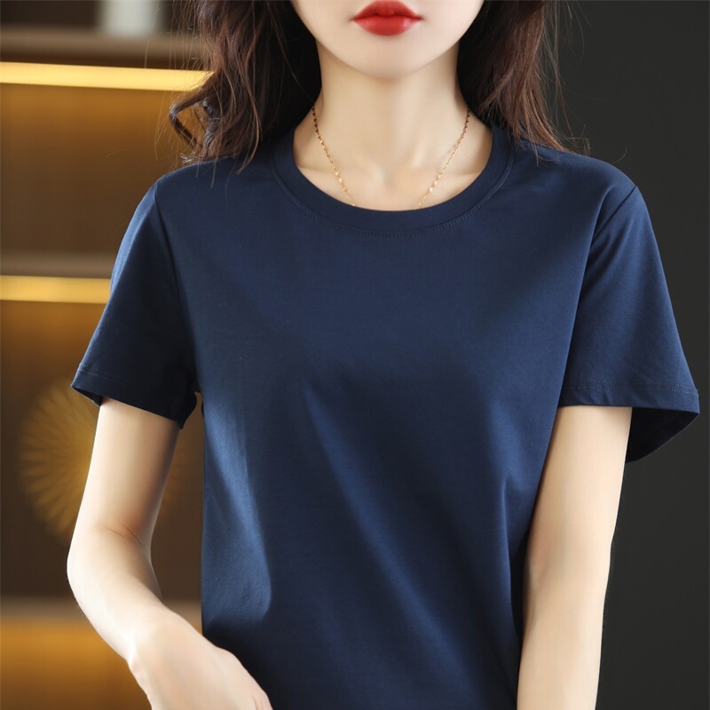 Xinjiang Cotton 80-Count Mercerized Cotton Short-Sleeve T-Shirt for Women, White Round Neck, V-Neck, Pure Cotton, Cool Feeling, Regular Shoulder, All-Cotton Summer