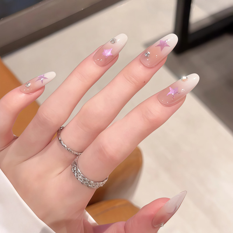 2026 Summer Purple Star Gradient Nude Color Glitter Long Gentle Whitening High-End Nail Stickers