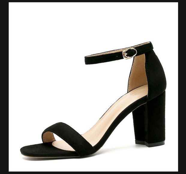 Khóa từ với sandal cao gót nữ 2018 mùa hè mới kiểu da với gót đen đỏ dày hoang dã dép cói