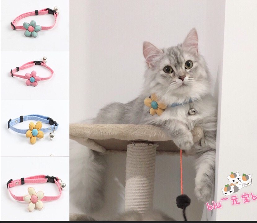 Pet kitty bell Bell Ornament Small Fresh Flowers Teddy Dogs Small Flower Butterfly Knot Neckline Adjustable Collar