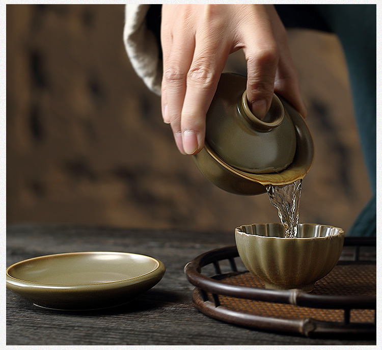 Jingdezhen measured cloud cloud 】 【 Jue color series capacitors if tureen all hand three bowls of household ceramic tea set