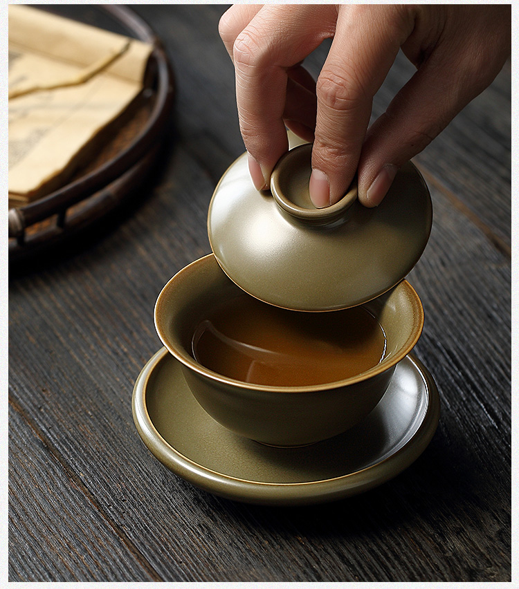 Jingdezhen measured cloud cloud 】 【 Jue color series capacitors if tureen all hand three bowls of household ceramic tea set