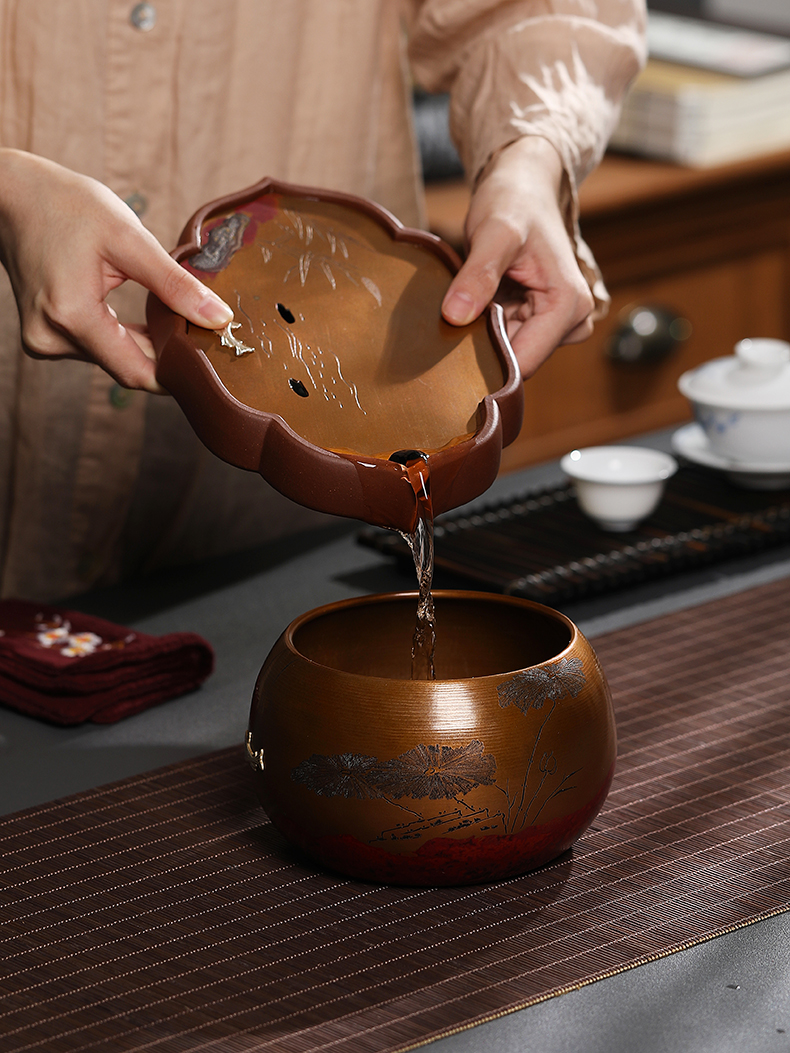 Cloud Cloud copper purple sand dry 'tray was pot doesn water to raise savings pot pot pad dry terms tray of tea by hand