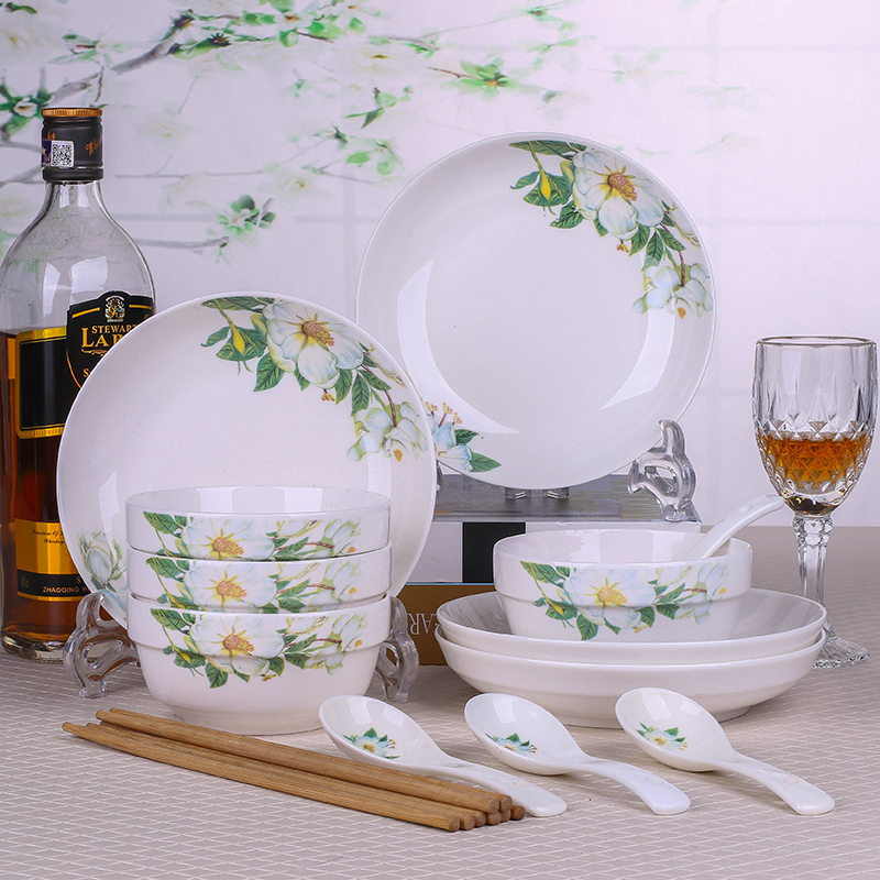 18 cái Jingdezhen gốm món ăn đặt bát gạo canh bát noodle bát bát gạo món ăn nhà sáng tạo bộ đồ ăn lò vi sóng