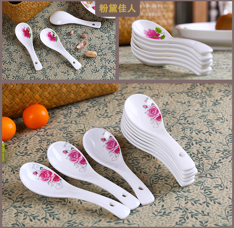 Ưu đãi đặc biệt 9,9 10 thìa nhỏ Thìa dùng thìa thìa cơm thìa gốm cầm tay dài lò vi sóng - Đồ ăn tối bộ bát đĩa đẹp
