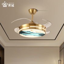 World Crown Full Copper Invisible Fan Light New Chinese Enamel Color Minimalist Home Restaurant Bedroom Integrated Electric Fan Pendant Lamp