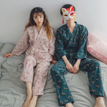 Hong Kong Tide brand ins couple pajamas early autumn grinding cotton Japanese style women kimono kimono home clothing cotton set