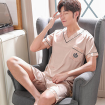 Hong Kong counter pajamas mens summer Korean silk mens Thin Ice Silk large size short sleeve casual silk home wear