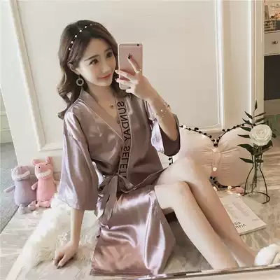 Hong Kong counter sexy pajamas women's spring and autumn summer short sleeves Japanese retro lace dressing gowns Thin Ice Silk home clothes