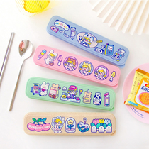 Portable tableware set chopsticks spoon two-piece set 304 stainless steel students office workers tableware storage box ins Wind