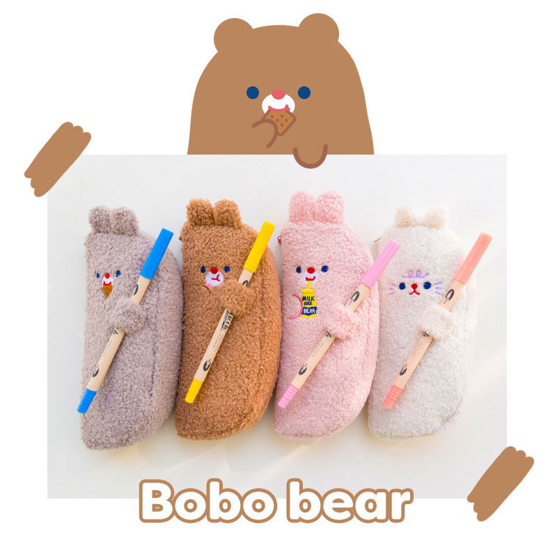 Plush suede pen bag lamb wool cute super cute animal styling pen bag Adolescent Hearts Elementary School stationery containing package bag