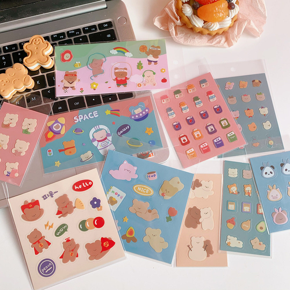Korean Pins Brief Cute Little Bear Student Handbill Sticker DIY Closure Sticker phone protective shell Decorative Sticker Waterproof Sticker