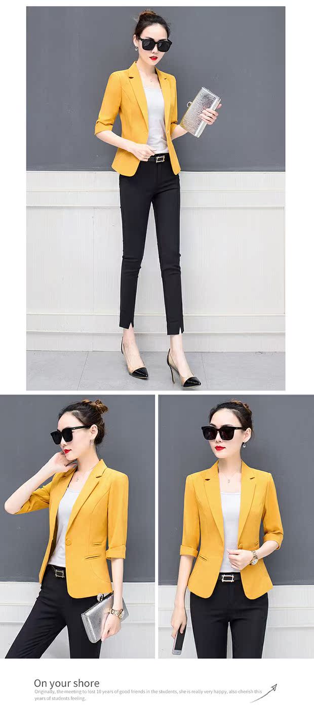 Bộ đồ nhỏ nữ áo khoác hàn quốc 2018 mới mùa hè mỏng phần tay áo bảy điểm giản dị phù hợp với áo sơ mi nữ thiết kế thời trang nữ