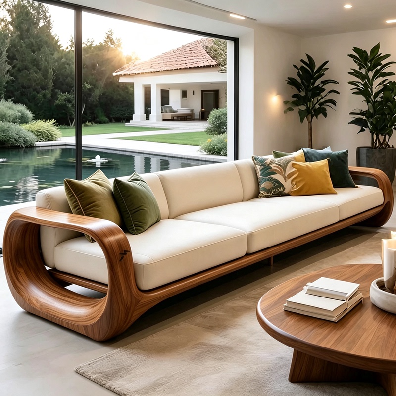 Myanmar Teak Curved Solid Wood Sofa Nordic Minimalist Designer Solid Wood Sofa Set Living Room Villa Furniture Myanmar Teak Curved Solid Wood Sofa Nordic Minimalist Designer Solid Wood Sofa Set Living Room Villa Furniture