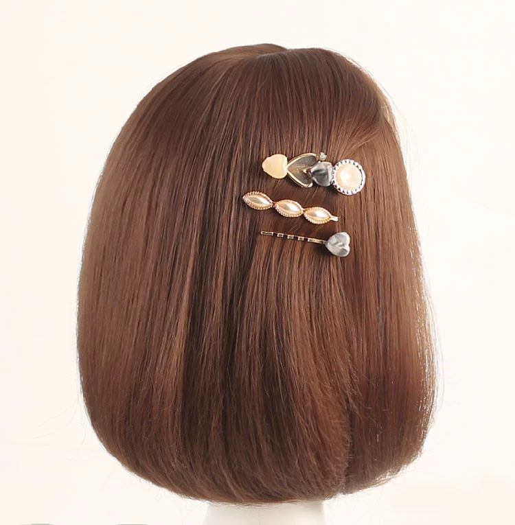Hàn Quốc retro đơn giản ngọc trai clip tóc ba mảnh phù hợp với hình trái tim lưới màu đỏ cổ tích bangs clip cạnh clip từ clip phụ kiện tóc - Phụ kiện tóc