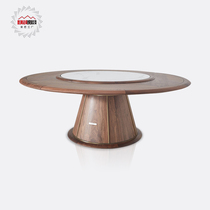 Original Design 12 People Villa Big Round Table Black Hu Peach Wood New Chinese Log Rock Board Dining Table Electric Rotating Dining Table