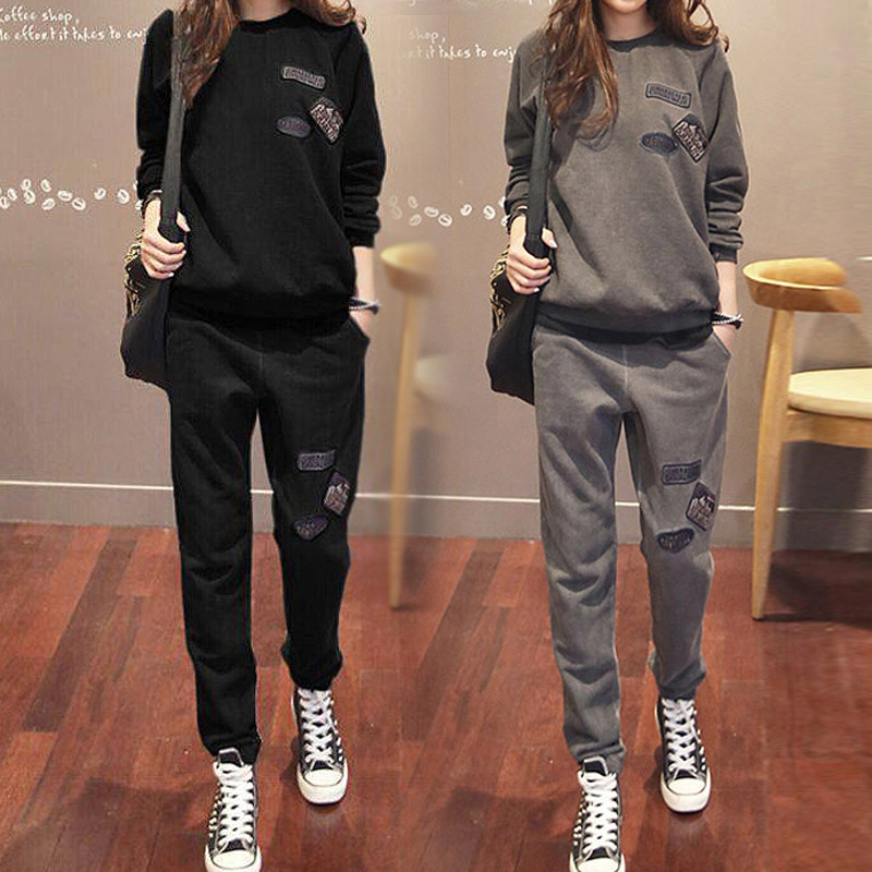 Tide brand big size women's 2021 Autumn New Korean loose sports suit women's fashion thick T-shirt slim two-piece set