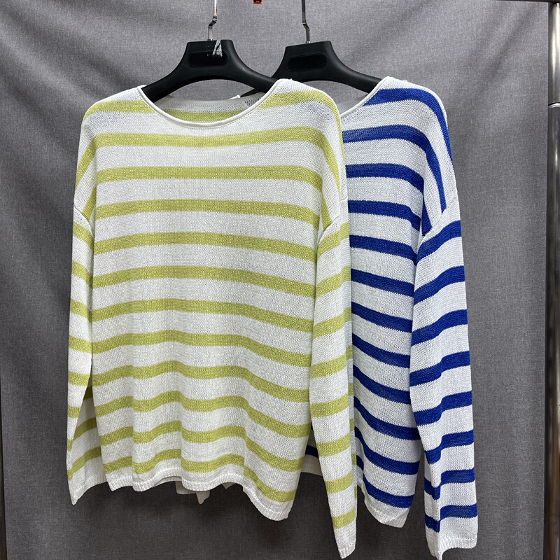 Paper Yarn Linen Striped Knitted Loose Women's Top Spring and Summer Blouse for Women